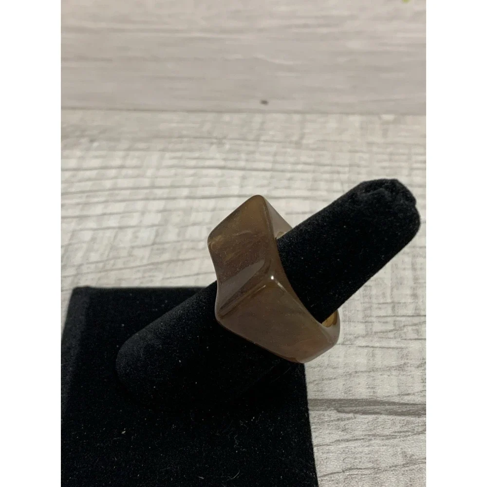 Colorful Acrylic Ring - Transparent Resin Geometric Brown Square Irregular Ring